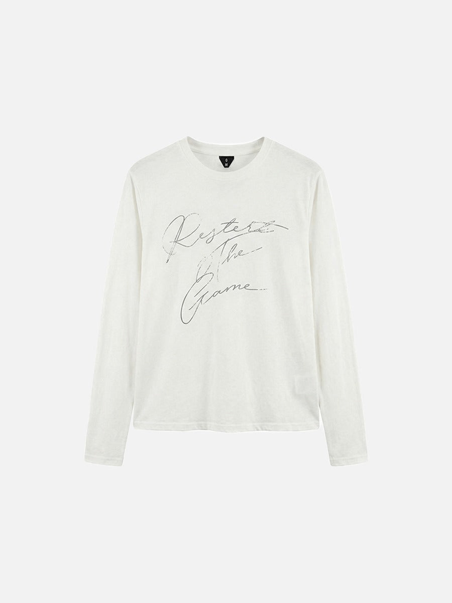 DAXUEN Distressed script long sleeve t-shirt in beige and grey