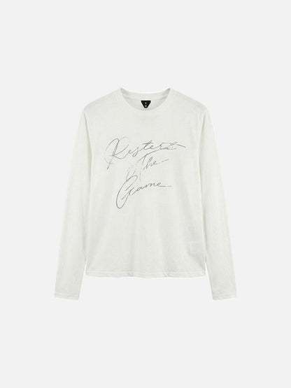 DAXUEN Distressed script long sleeve t-shirt in beige and grey