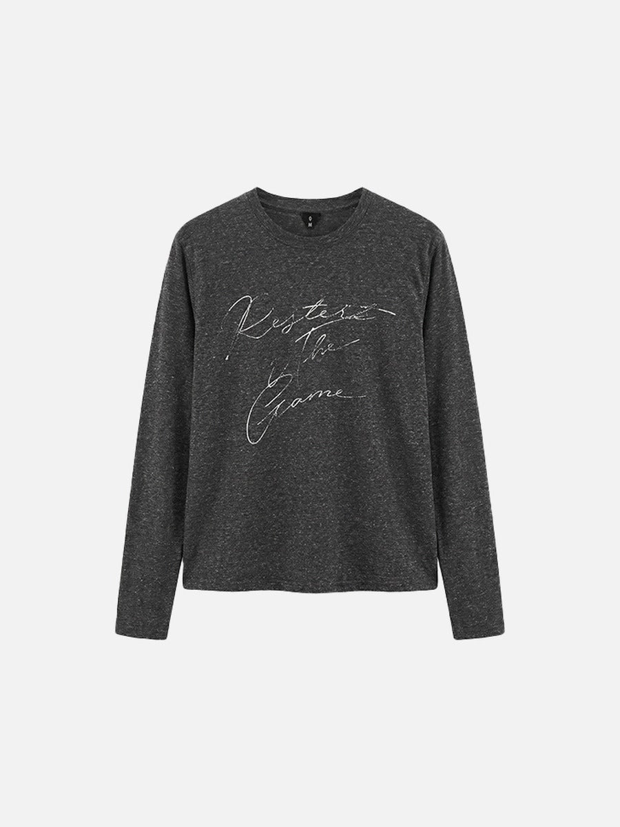 DAXUEN Distressed script long sleeve t-shirt in beige and grey