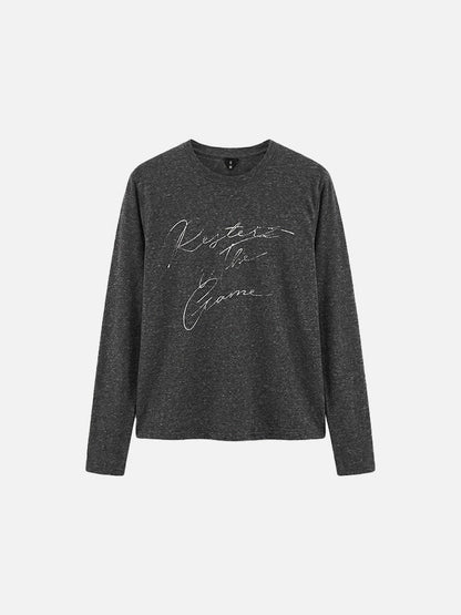 DAXUEN Distressed script long sleeve t-shirt in beige and grey