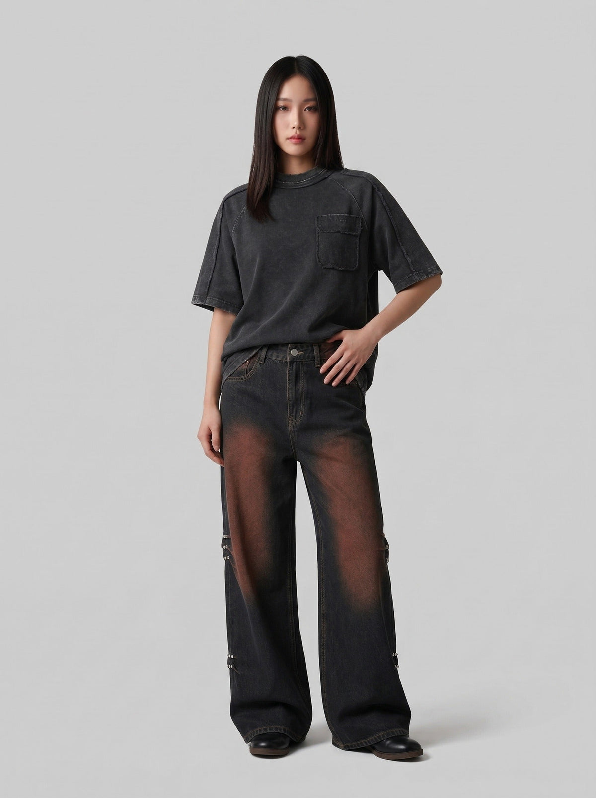 DAXUEN Distressed short sleeve T-shirt with raw edges — model photo