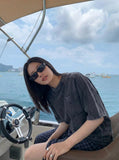 DAXUEN Distressed short sleeve T-shirt with raw edges — model photo