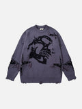 DAXUEN grey oversized distressed skull graphic sweater