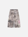 DAXUEN washed grey animalistic print wide-leg shorts