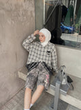 DAXUEN washed grey animalistic print wide-leg shorts — model photo
