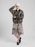 DAXUEN washed grey animalistic print wide-leg shorts — model photo