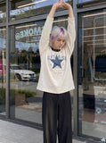 Distressed Star Appliqué Waffle Knit Top