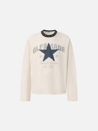 Distressed Star Appliqué Waffle Knit Top