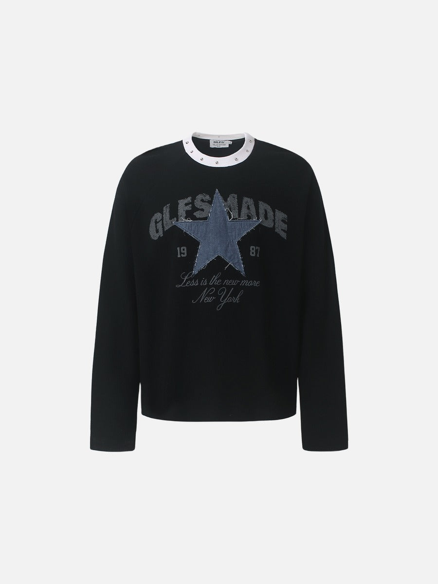 Distressed Star Appliqué Waffle Knit Top