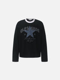 Distressed Star Appliqué Waffle Knit Top