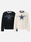 Distressed Star Appliqué Waffle Knit Top