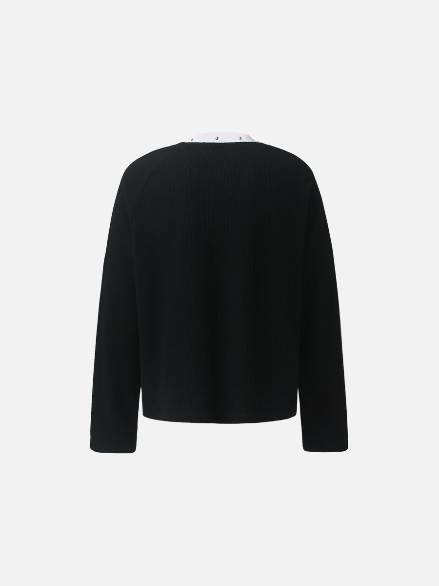 Distressed Star Appliqué Waffle Knit Top