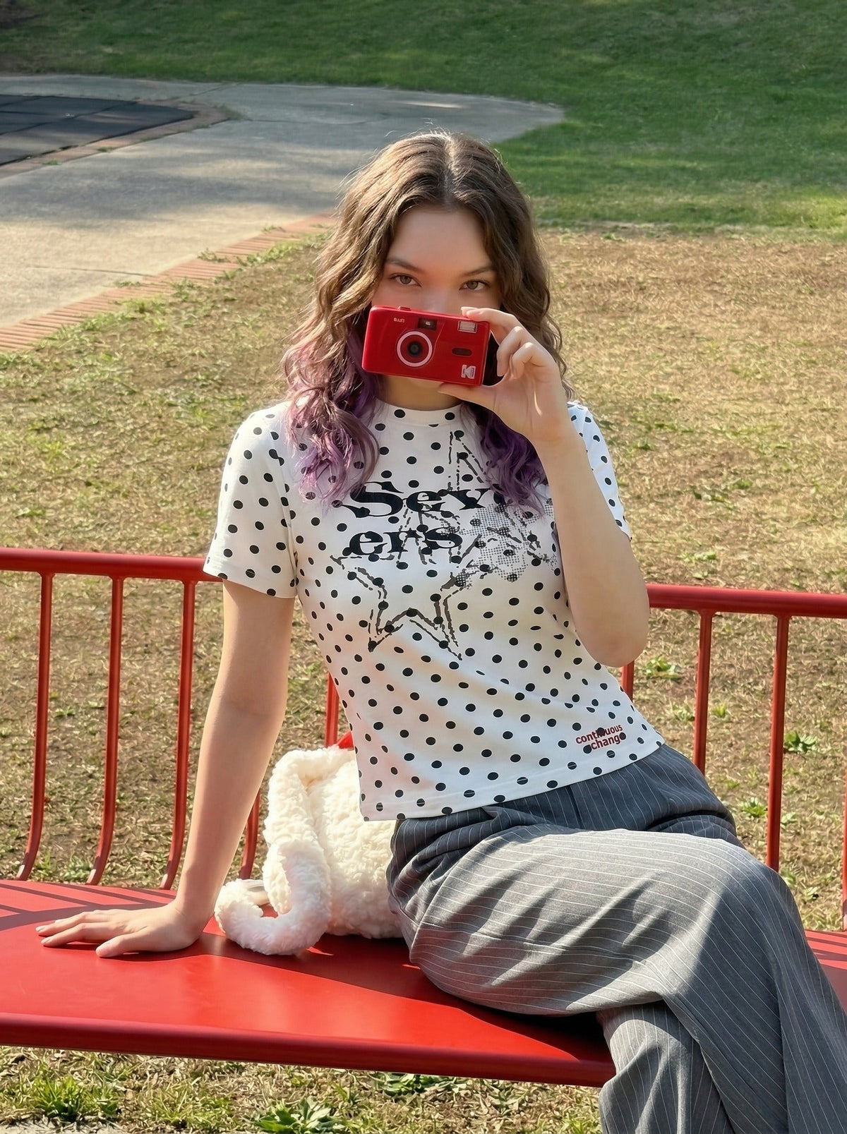 DAXUEN Distressed star graphic polka dot t-shirt — model photo
