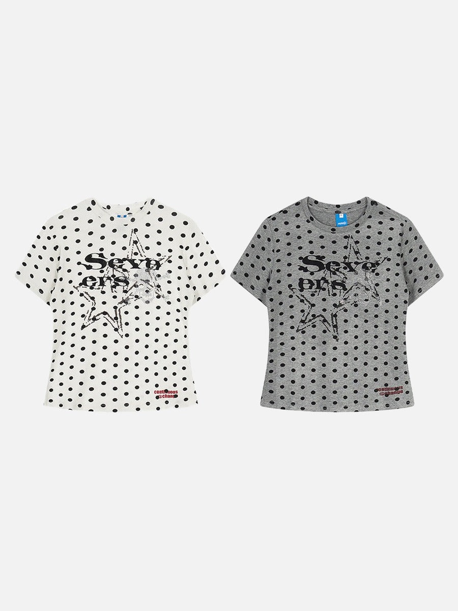 DAXUEN Distressed star graphic polka dot t-shirt