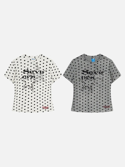 DAXUEN Distressed star graphic polka dot t-shirt