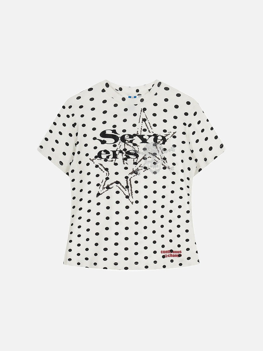 DAXUEN Distressed star graphic polka dot t-shirt