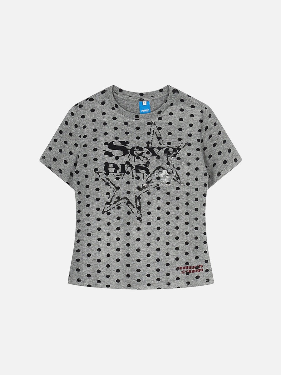 DAXUEN Distressed star graphic polka dot t-shirt