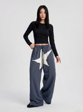 DAXUEN dark grayish blue wide-leg star graphic sweatpants — model photo