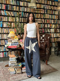 DAXUEN dark grayish blue wide-leg star graphic sweatpants — model photo