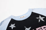 DAXUEN black and light blue raglan crew neck tee with distressed star graphics