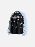 DAXUEN black and light blue raglan crew neck tee with distressed star graphics