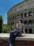 DAXUEN Distressed stripe graphic t-shirt — model photo