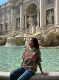 DAXUEN Distressed stripe graphic t-shirt — model photo