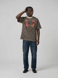 DAXUEN Distressed stripe graphic t-shirt — model photo