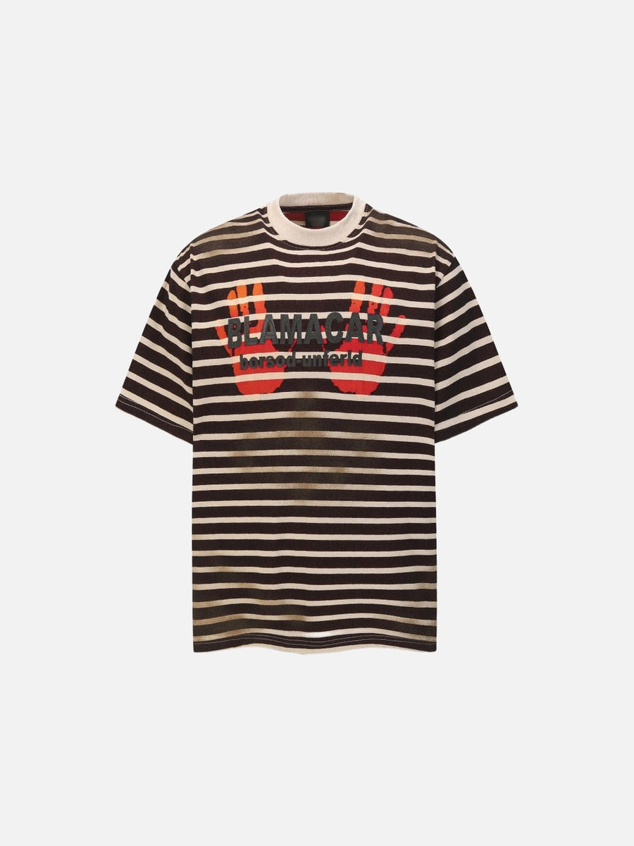 DAXUEN Distressed stripe graphic t-shirt