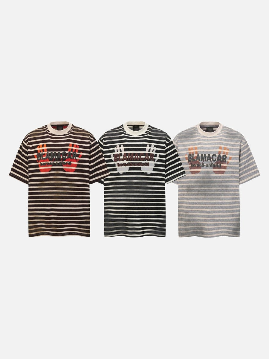 DAXUEN Distressed stripe graphic t-shirt