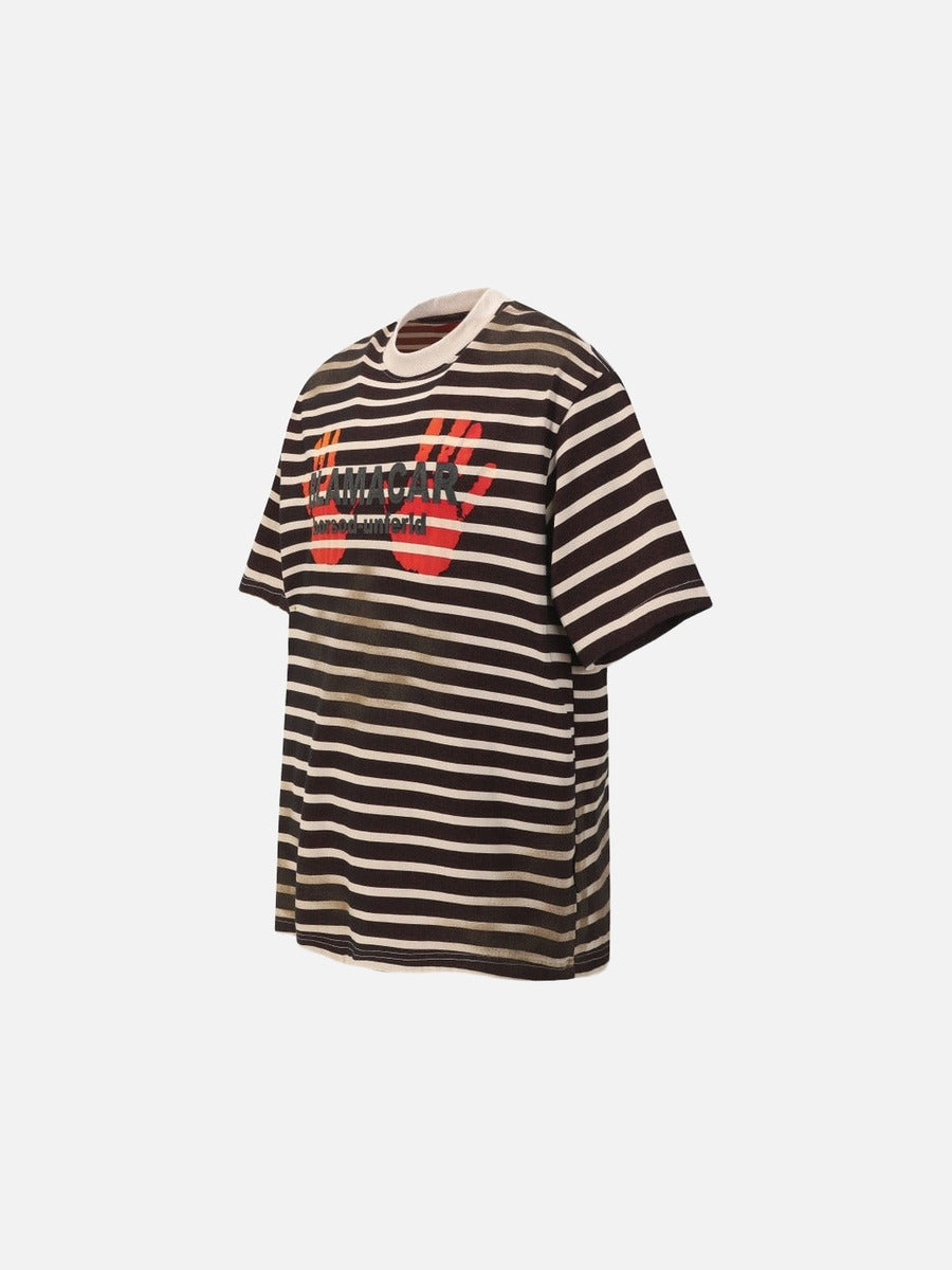 DAXUEN Distressed stripe graphic t-shirt