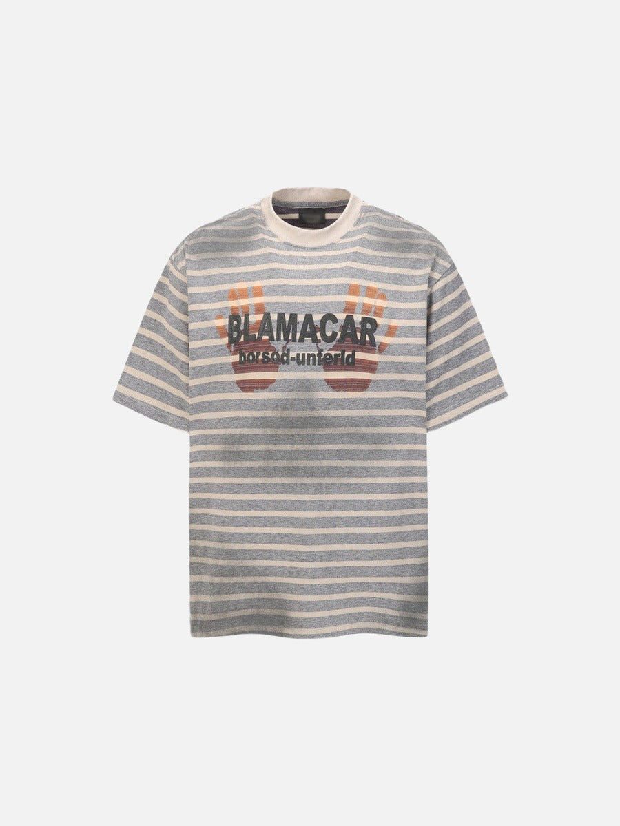 DAXUEN Distressed stripe graphic t-shirt
