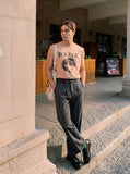 DAXUEN light grey distressed sunglasses graphic muscle tee — model photo