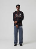 DAXUEN washed dark blue-grey wide-leg sweatpants with sword graphic — model photo