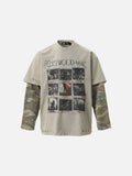 DAXUEN light taupe distressed graphic long sleeve t-shirt