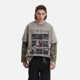 DAXUEN light taupe distressed graphic long sleeve t-shirt