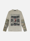 DAXUEN light taupe distressed graphic long sleeve t-shirt