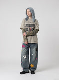 DAXUEN light taupe distressed graphic long sleeve t-shirt — model photo