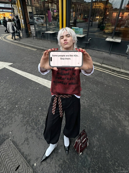 DAXUEN Distressed Text Print T-Shirt - DAXUEN — model photo