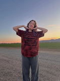 DAXUEN Distressed Text Print T-Shirt - DAXUEN — model photo