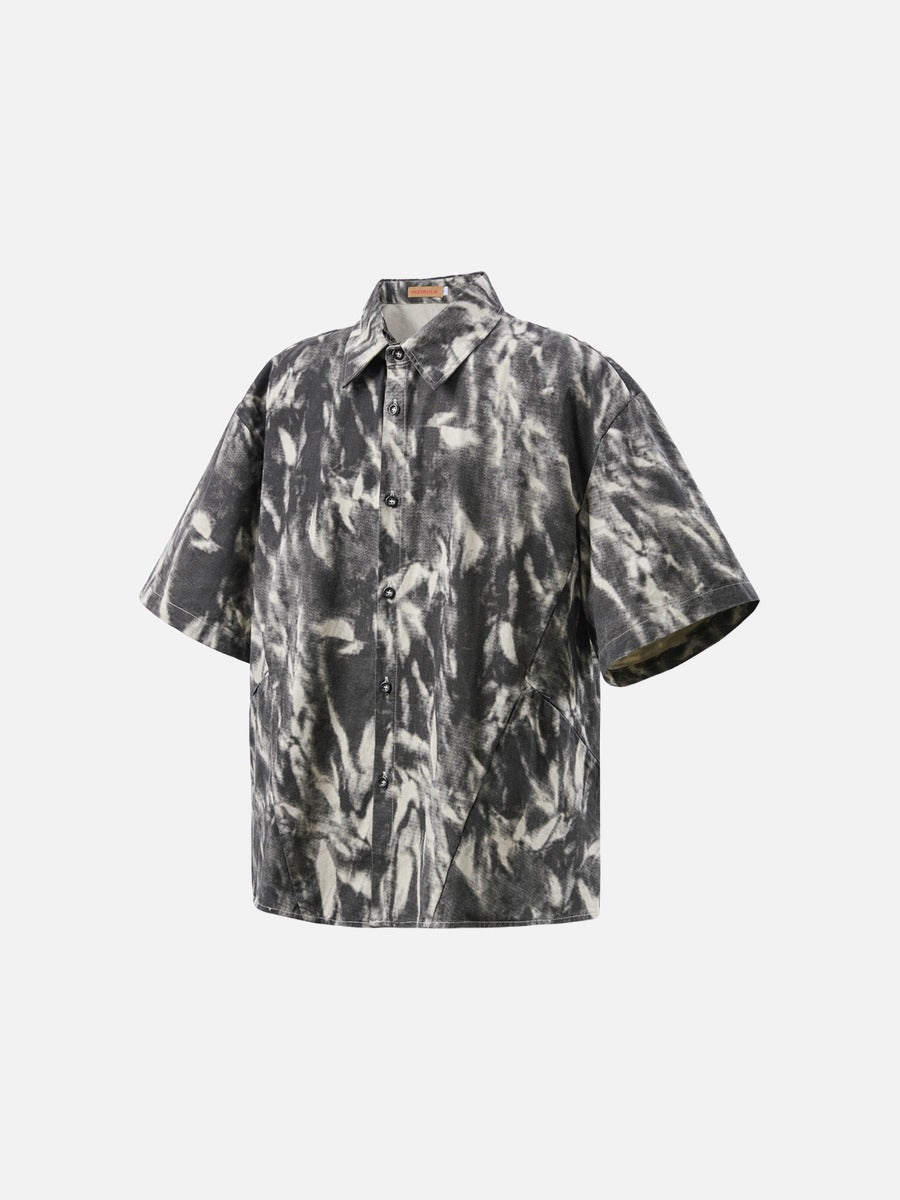 DAXUEN Distressed tie-dye short-sleeved button-up shirt