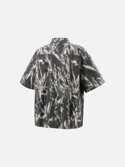 DAXUEN Distressed tie-dye short-sleeved button-up shirt