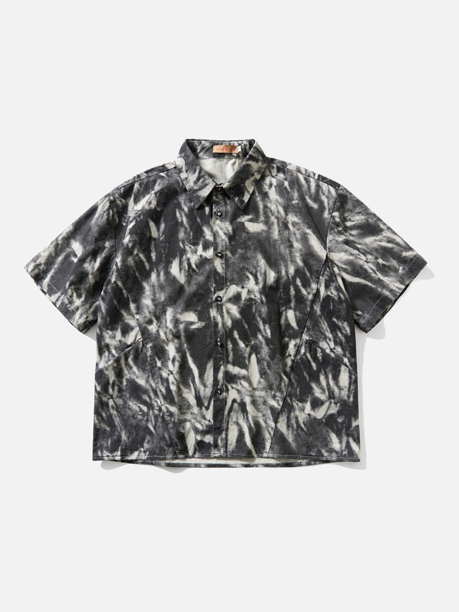 DAXUEN Distressed tie-dye short-sleeved button-up shirt