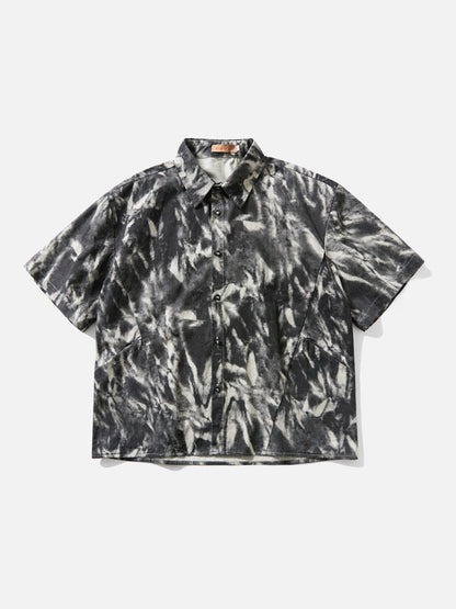 DAXUEN Distressed tie-dye short-sleeved button-up shirt