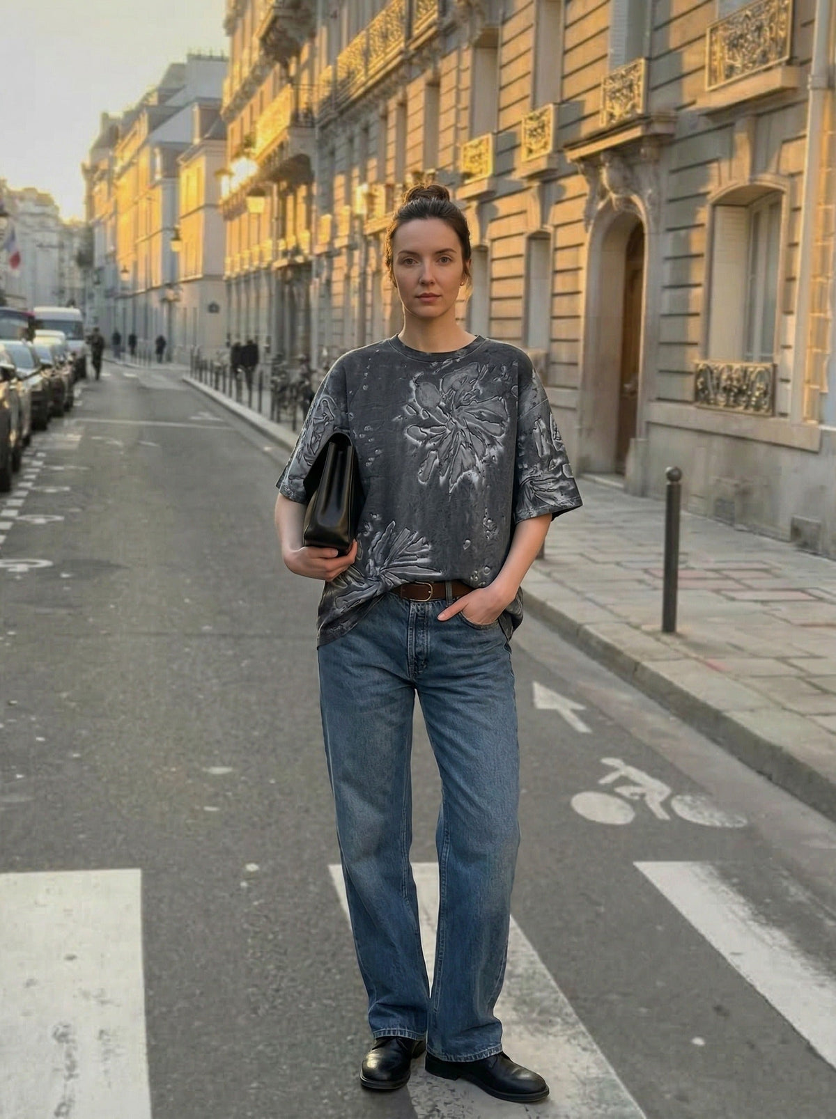 DAXUEN Distressed tie-dye oversized t-shirt — model photo