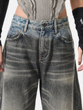 DAXUEN two-tone distressed wide-leg denim jeans