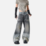 DAXUEN two-tone distressed wide-leg denim jeans