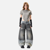 DAXUEN two-tone distressed wide-leg denim jeans