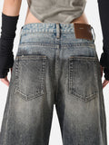 DAXUEN two-tone distressed wide-leg denim jeans