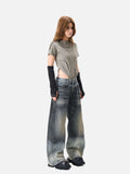 DAXUEN two-tone distressed wide-leg denim jeans